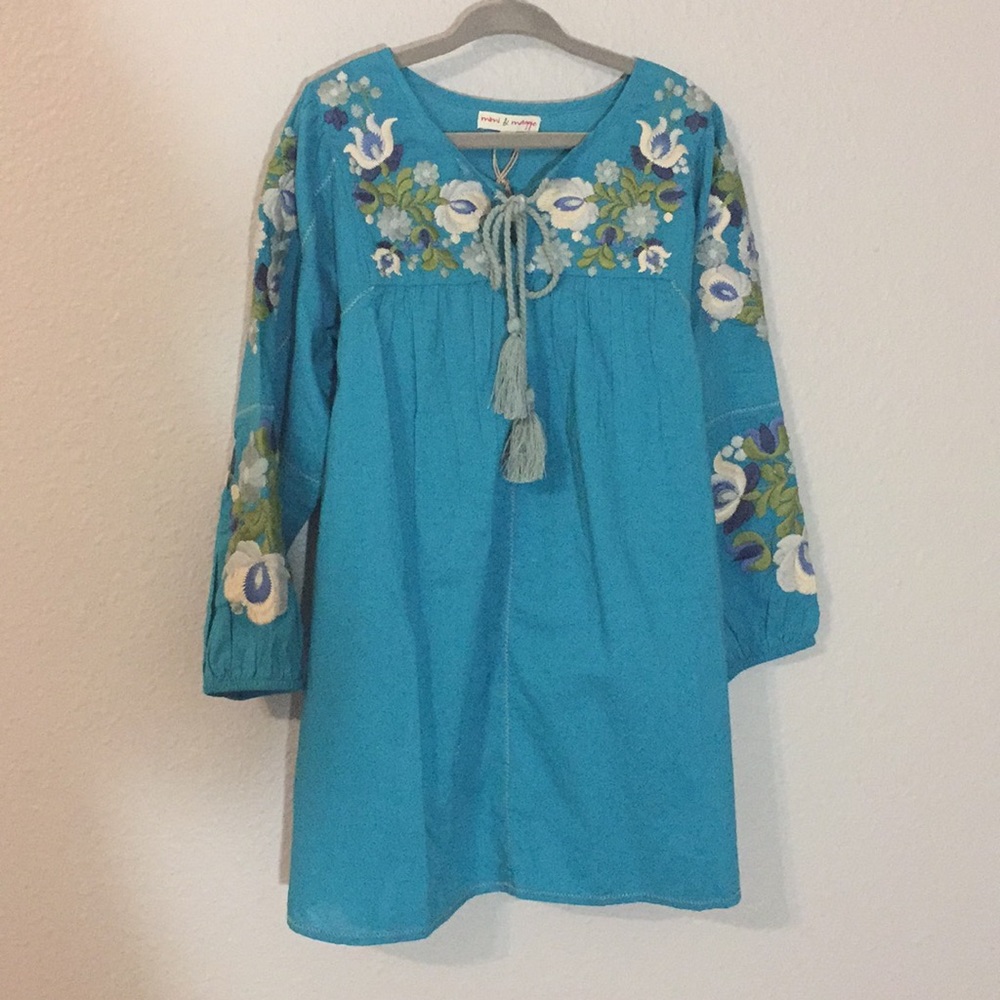 Mimi & Maggie embroidered turquoise tunic size 5